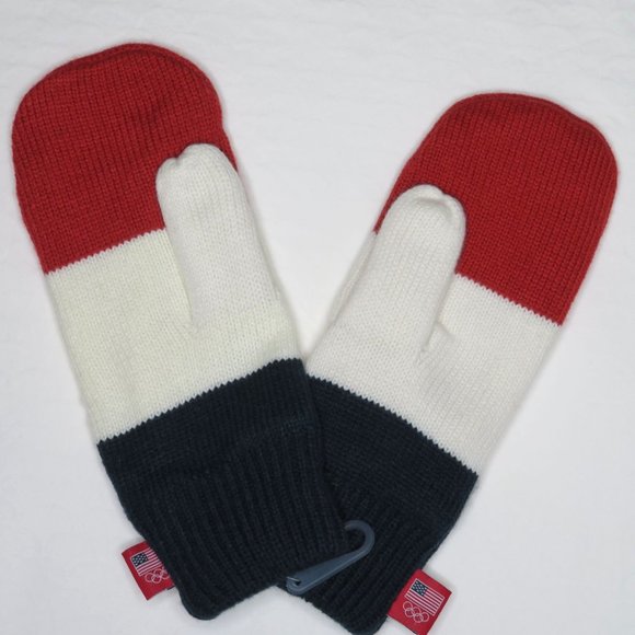 TEAM USA Womens Knit Mittens Gloves Size Adult Winter Olympic Red White Blue - Picture 4 of 7